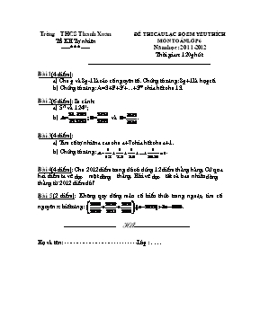 Đề thi câu lạc bộ em yêu thích môn Toán lớp 6, 7, 8 năm học 2011-2012 Trường THCS Thanh Xuân